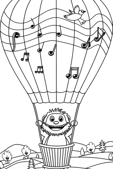 A coloring page of Huggy Wuggy’s Musical Balloon Adventure Coloring Page