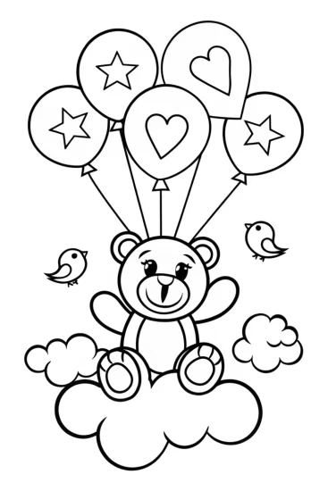 A coloring page of Bubbly Bear’s Balloon Adventure Coloring Page