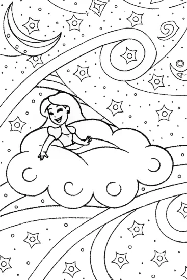 A coloring page of Jasmine’s Starry Dreamscape Coloring Page