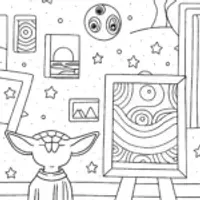 Baby Yoda’s Galactic Art Gallery Coloring Page