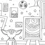 Baby Yoda’s Galactic Art Gallery Coloring Page