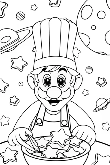 A coloring page of Luigi’s Cosmic Bakery Adventure Coloring Page
