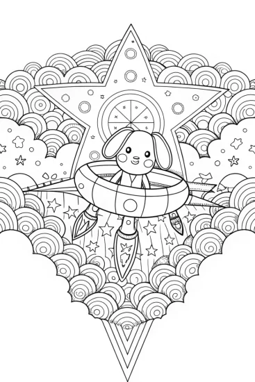 A coloring page of Cinnamoroll’s Dreamy Starship Adventure Coloring Page