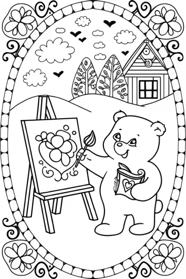 A coloring page of Care Bear Art Adventures Coloring Page