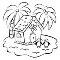 Gingerbread House on a Winter Island Coloring Page