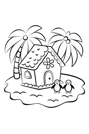A coloring page of Gingerbread House on a Winter Island Coloring Page