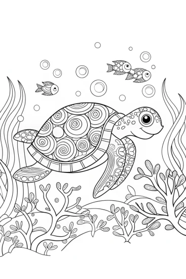 A coloring page of The Enchanted Turtle’s Adventure Coloring Page