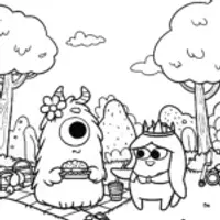 Monster Family Picnic Coloring Page