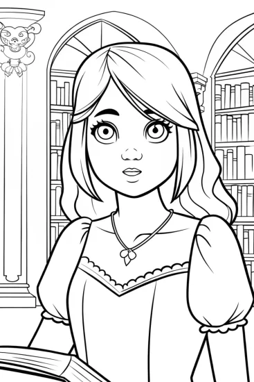 A coloring page of The Princess and the Magical Book Coloring Page