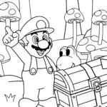 Mario and Yoshi’s Treasure Hunt Coloring Page