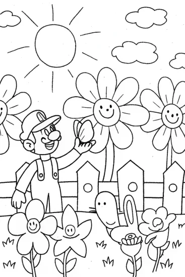 A coloring page of Luigi’s Garden Adventure Coloring Page