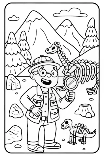 A coloring page of Blippi and the Great Dinosaur Discovery Coloring Page