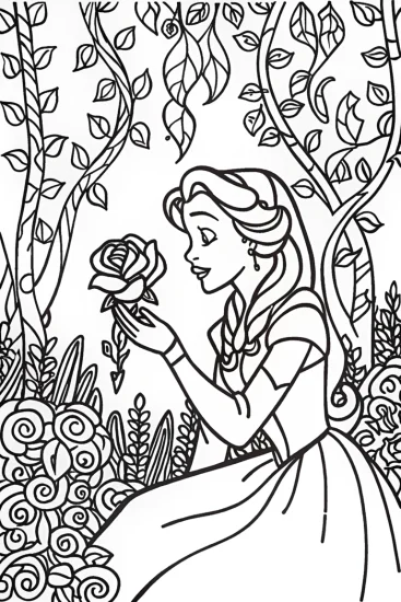 A coloring page of Belle and the Magical Rose Coloring Page
