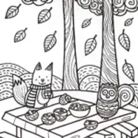 Fox and Owl Autumn Picnic Coloring Page