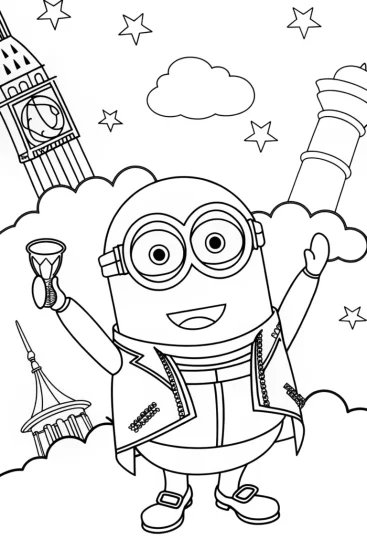 A coloring page of Minion’s Time-Traveling Adventure Coloring Page