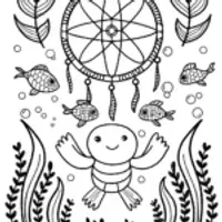 Axolotl’s Underwater Dreamcatcher Adventure Coloring Page