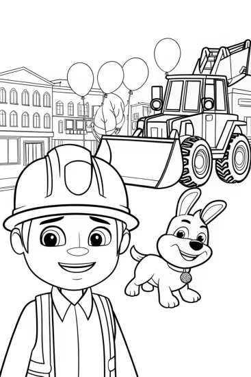 A coloring page of Blippi’s Colorful Construction Parade Coloring Page
