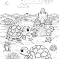 The Happy Turtle Family Beach Coloring Page