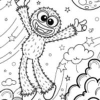 Huggy Wuggy’s Magical Night Sky Adventure Coloring Page