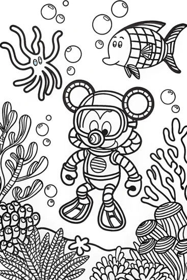 A coloring page of Mickey Mouse’s Underwater Adventure Coloring Page