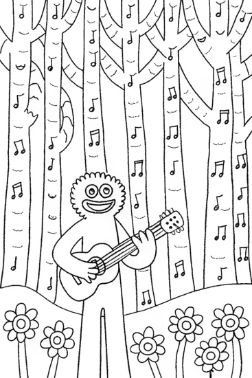 A coloring page of Huggy Wuggy’s Musical Adventure Coloring Page