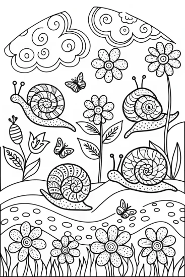 A coloring page of The Happy Snail Parade Coloring Page