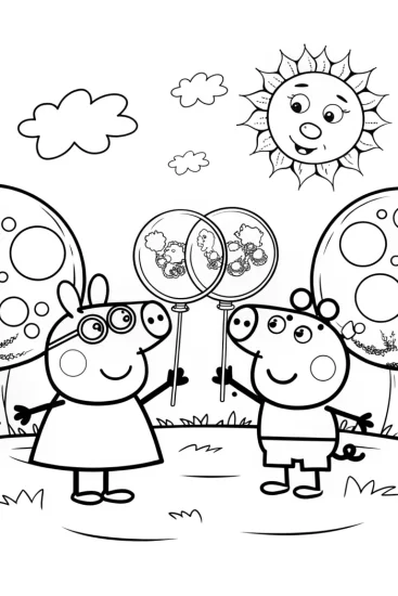 A coloring page of Peppa Pig’s Bubble Adventure Coloring Page