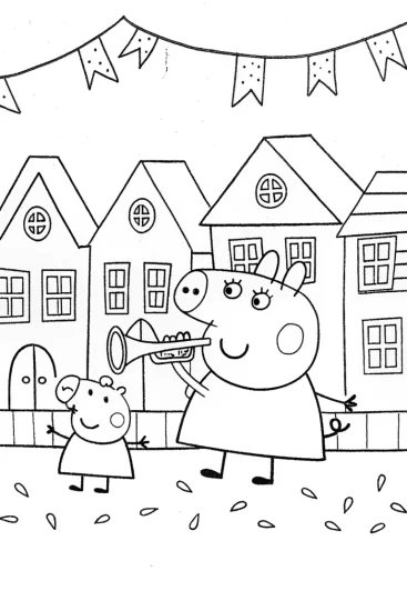 A coloring page of Peppa Pig’s Magical Music Parade Coloring Page