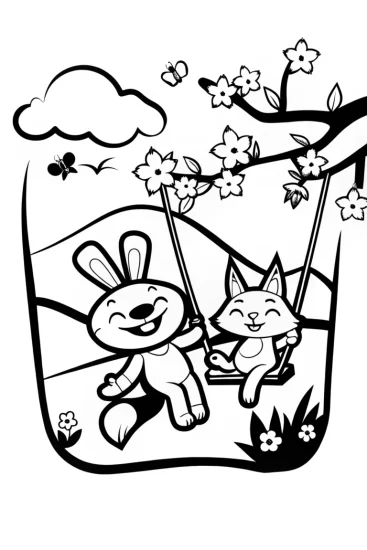 A coloring page of The Enchanted Spring Swing Coloring Page