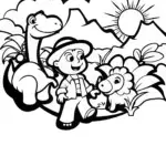 Blippi’s Adventure in Dinosaur Land Coloring Page