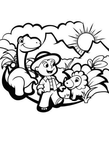 A coloring page of Blippi’s Adventure in Dinosaur Land Coloring Page