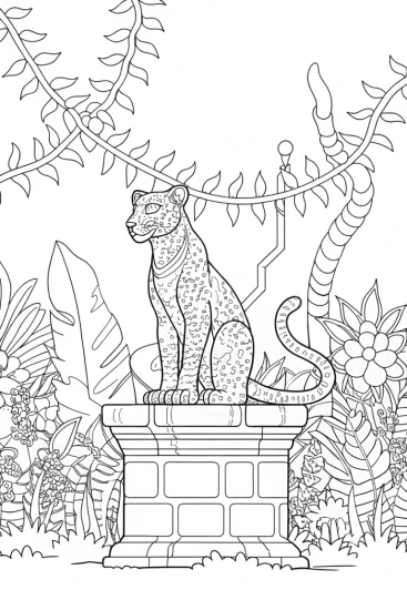 A coloring page of Panther Guardian of the Ancient Ruins Coloring Page
