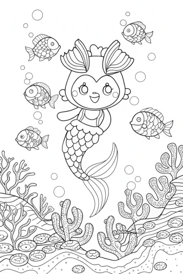 A coloring page of Kuromi’s Underwater Adventure Coloring Page