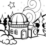 Gingerbread House Observatory Coloring Page