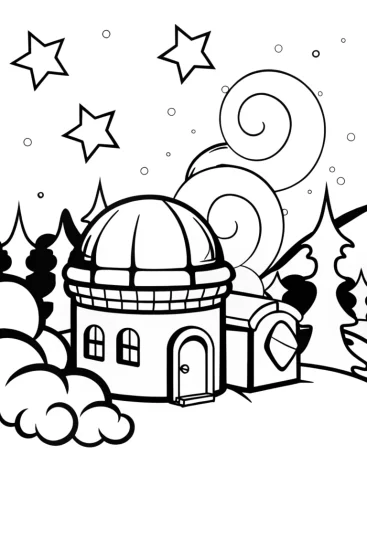 A coloring page of Gingerbread House Observatory Coloring Page