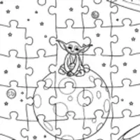 Baby Yoda’s Cosmic Puzzle Play Coloring Page