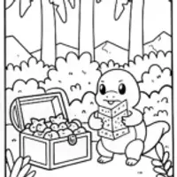 Charmander’s Treasure Hunt Coloring Page