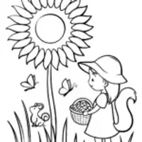 Sunflower Adventure with a Friendly Squirrel Coloring Page