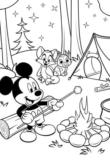 A coloring page of Mickey Mouse’s Camping Adventure Coloring Page