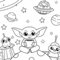 Baby Yoda’s Cosmic Tea Party Coloring Page