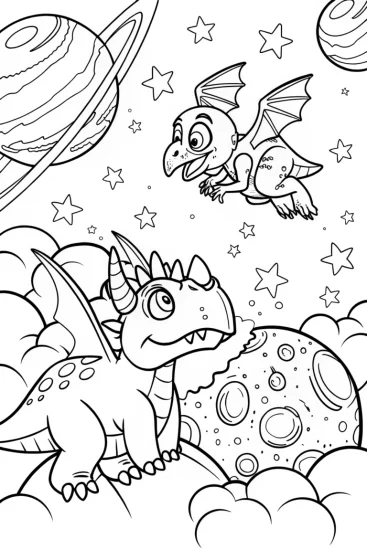 A coloring page of Dinosaur Space Explorers Coloring Page