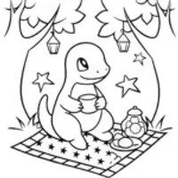 Charmander’s Stellar Tea Party Coloring Page