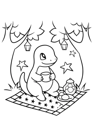 A coloring page of Charmander’s Stellar Tea Party Coloring Page