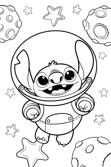A coloring page of Stitch’s Cosmic Quilt Journey Coloring Page