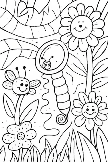 A coloring page of The Curious Caterpillar’s Quest Coloring Page