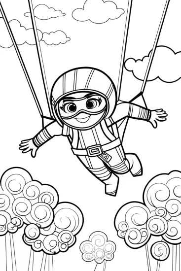 A coloring page of Ninja Skydiving Adventure Coloring Page