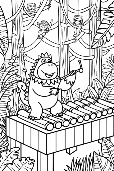 A coloring page of Godzilla’s Jungle Jam Session Coloring Page