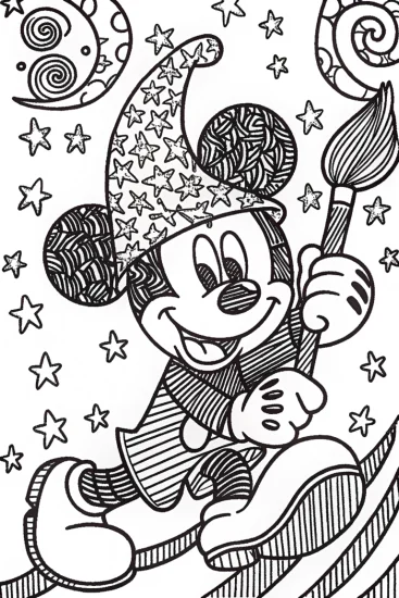 A coloring page of Mickey Mouse’s Starry Art Extravaganza Coloring Page