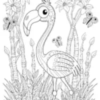 Flamingo’s Garden Adventure Coloring Page