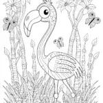 Flamingo’s Garden Adventure Coloring Page